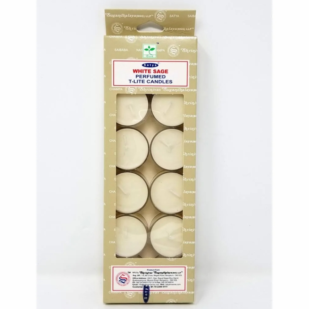 White Sage Perfumed Tea Light Candles Set By Satya, Cleansing Protection Candles